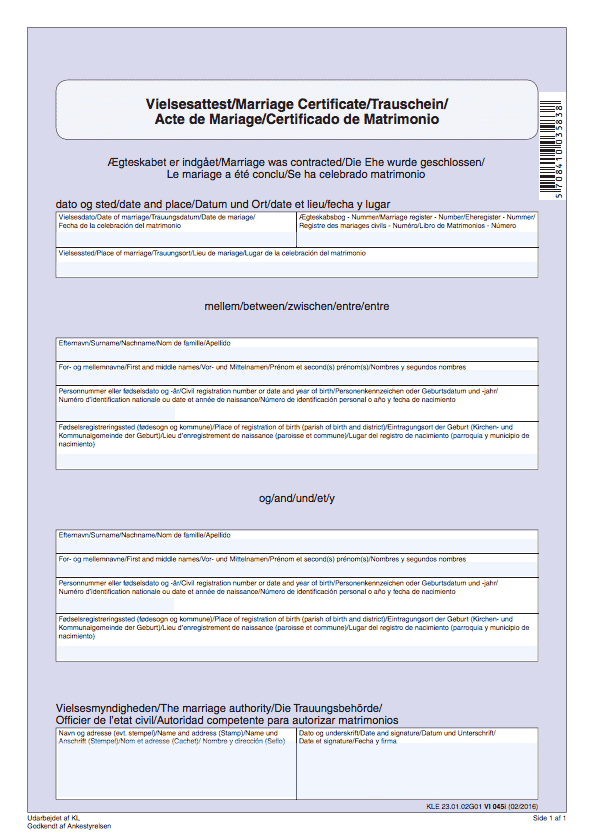 The Danish International Marriage Certificate - Getting Married in Denmark