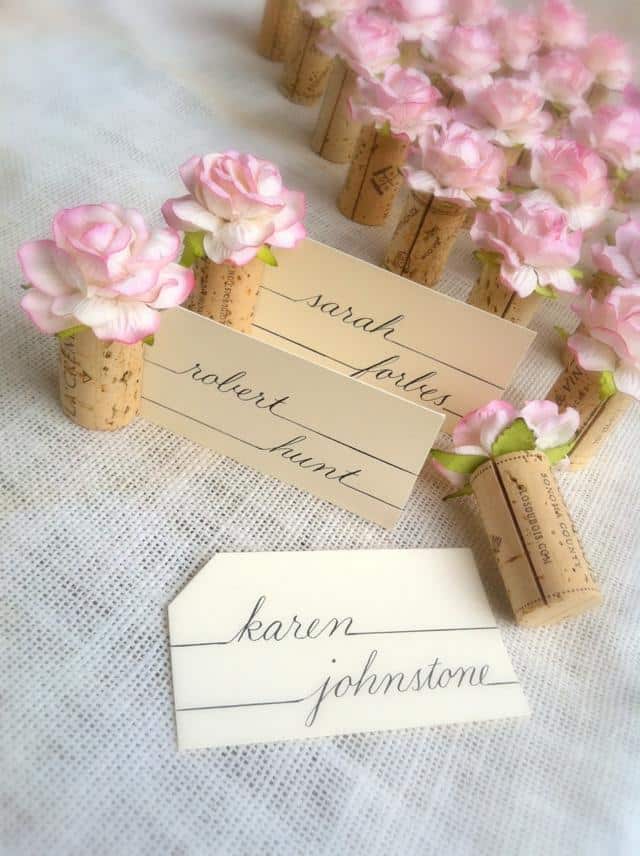 Flower and Cork Name Card Holders 01 Getting Married in Denmark