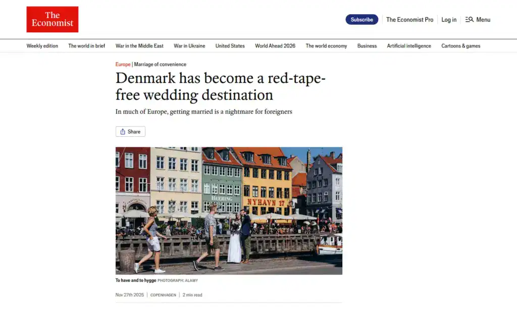 Getting Married in Denmark feature the economist article Hero section