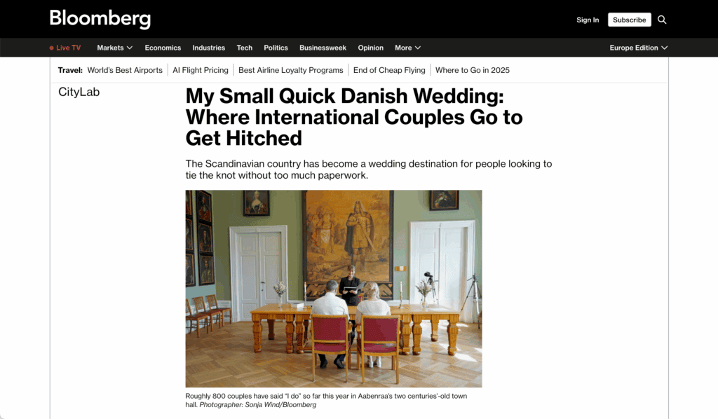 Getting Married in Denmark Bloomberg article Hero Section