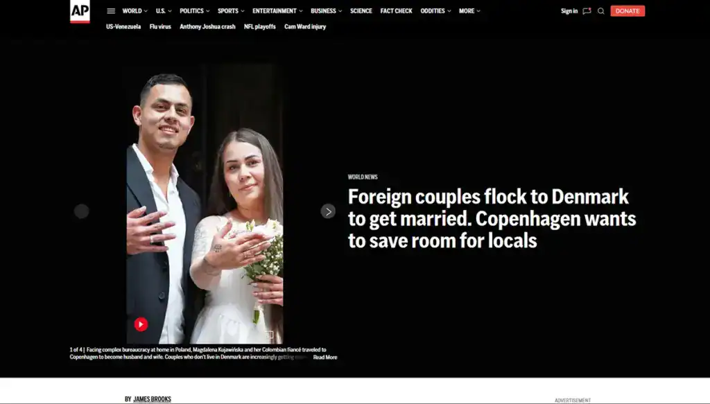 apnews screenshot Getting Married in Denmark