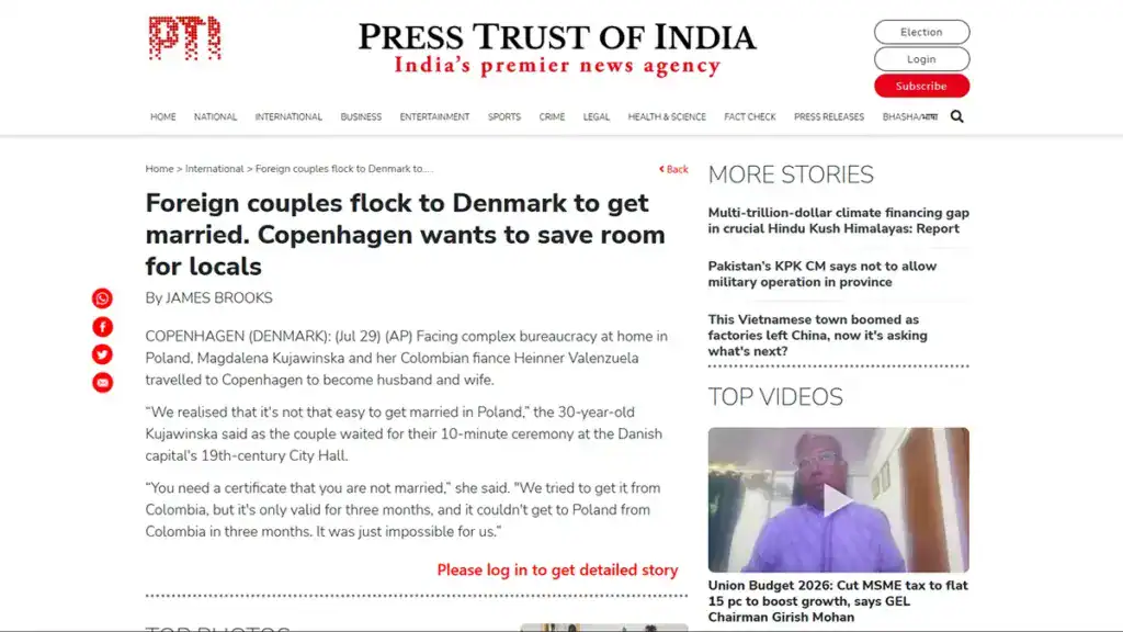 ptinews screenshot Getting Married in Denmark