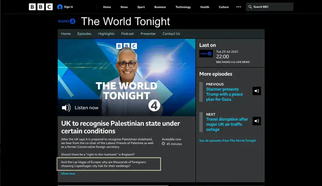 bbc article screenshot Getting Married in Denmark